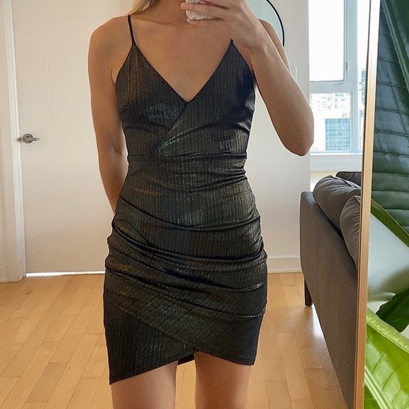 Fashion Nova Shimmer Gold Mini Dress - Size Medium - Picture 8 of 8